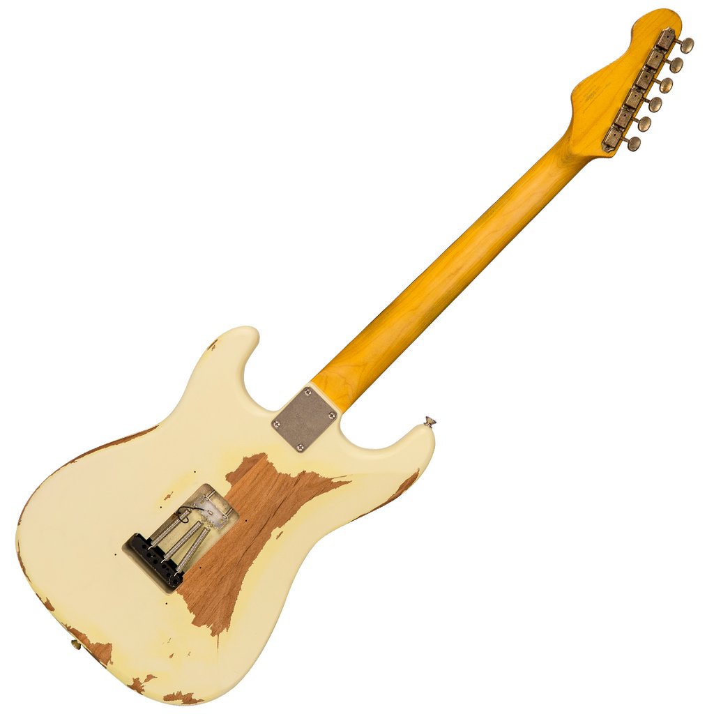 Vintage V6MRTBG Thomas Blug Signature Electric Guitar ~ Distressed Vintage White - Aron Soitin