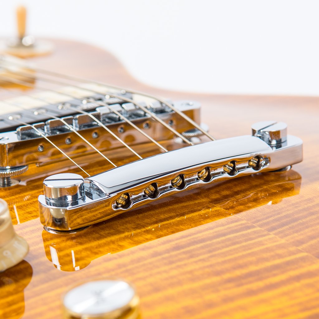 Vintage LV100AFD Les Paul Flamed Amber vasenkätinen sähkökitara - Aron Soitin