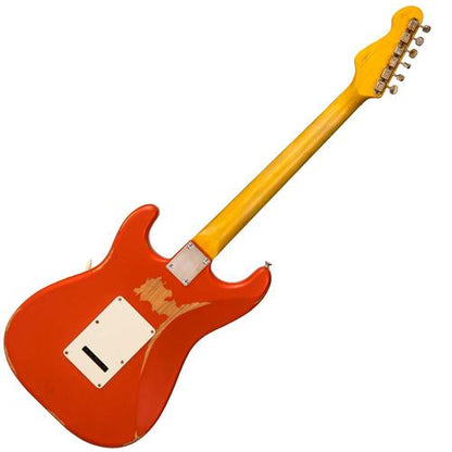 Vintage V6MRFR ICON Electric Guitar ~ Distressed Firenza Red - Aron Soitin