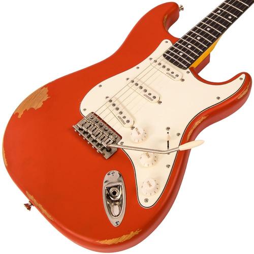 Vintage V6MRFR ICON Electric Guitar ~ Distressed Firenza Red - Aron Soitin