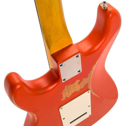 Vintage V6MRFR ICON Electric Guitar ~ Distressed Firenza Red - Aron Soitin