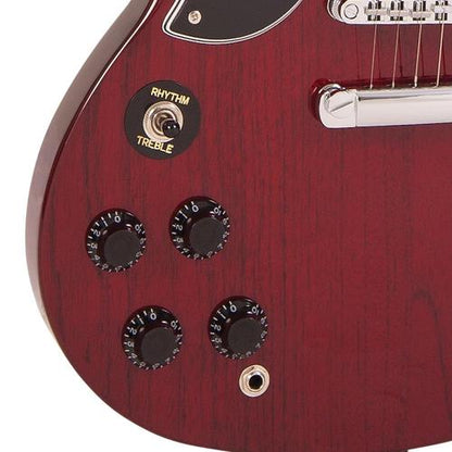 Vintage LVS6 ReIssued Electric Guitar ~ Left Hand Cherry Red - Aron Soitin