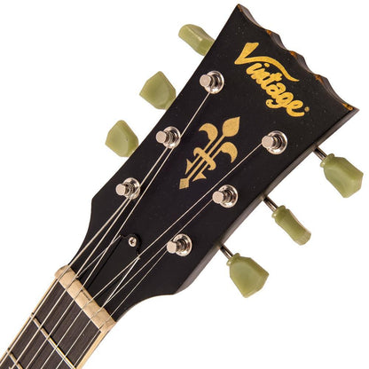 Vintage V100 ICON Electric Guitar ~ Distressed Black Over Sunburst - Aron Soitin