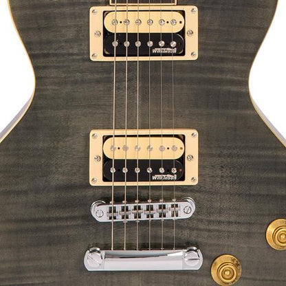 Vintage V100TBK ReIssued Les Paul Flamed Thru Black sähkökitara - Aron Soitin