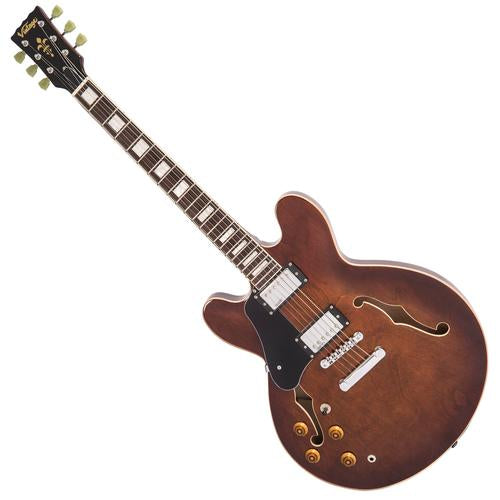 Vintage LVSA500W ReIssued Semi Acoustic Guitar ~ Left Hand Natural Walnut - Aron Soitin