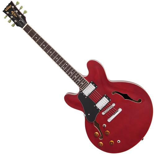 Vintage LVSA500CR ReIssued Semi Acoustic Guitar ~ Left Hand Cherry Red - Aron Soitin