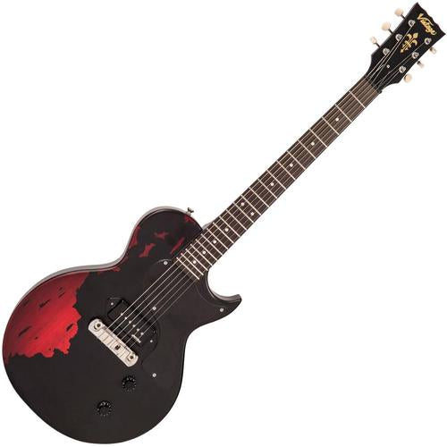 Vintage V120MRBK Icon Les Paul Distressed Black Over Cherry Red sähkökitara - Aron Soitin